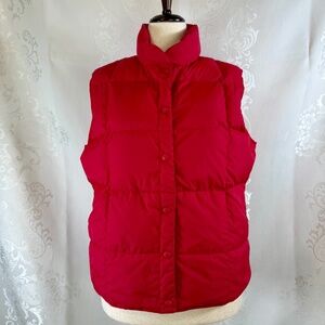 Lands End Down Puffer Vest RED Snap Front Great Condition! Size L Women's